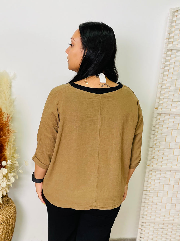 “COLETTE” Linen Top-Tan