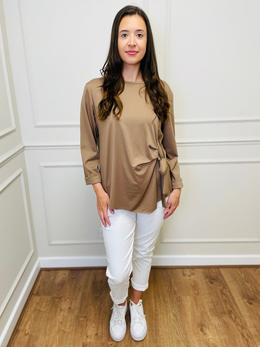 "AMARA" Side Tie Top-Camel