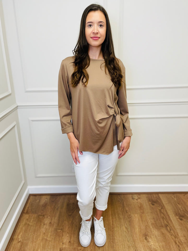 "AMARA" Side Tie Top-Camel
