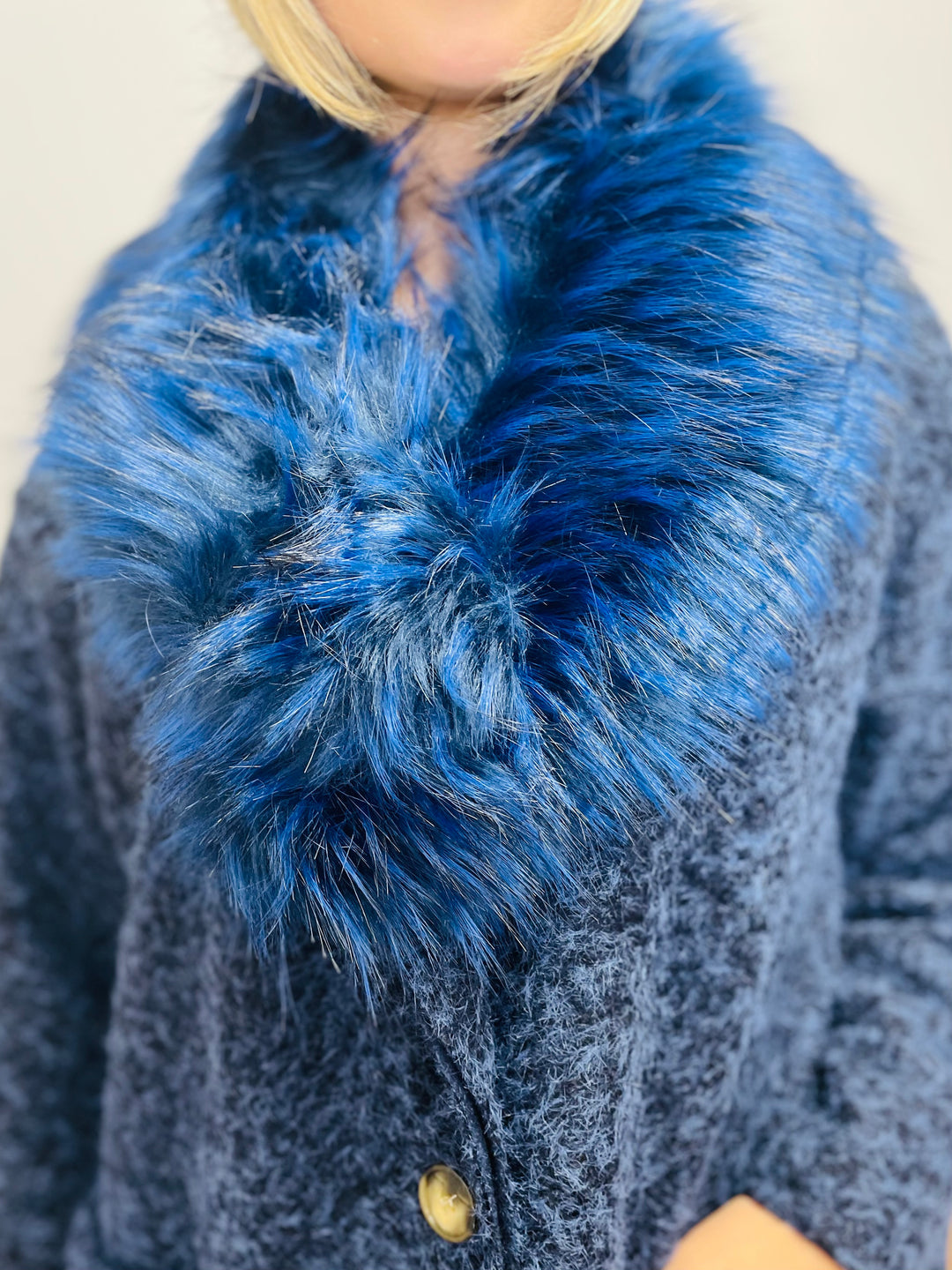Faux Fur Collar Scarf-Navy