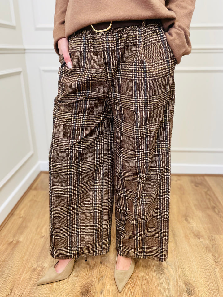"ALANI" Check Print Trouser-Brown/Cream & Navy