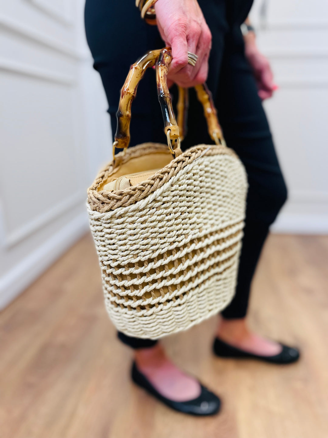 No.75 Straw Basket Bag-Sand & Tan