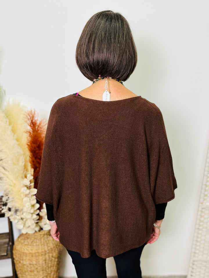 "VIVIAN" Short Sleeve Jumper-Brown