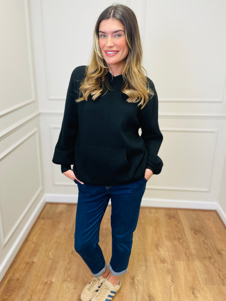 "KYLIE" Knitted Hoodie-Black