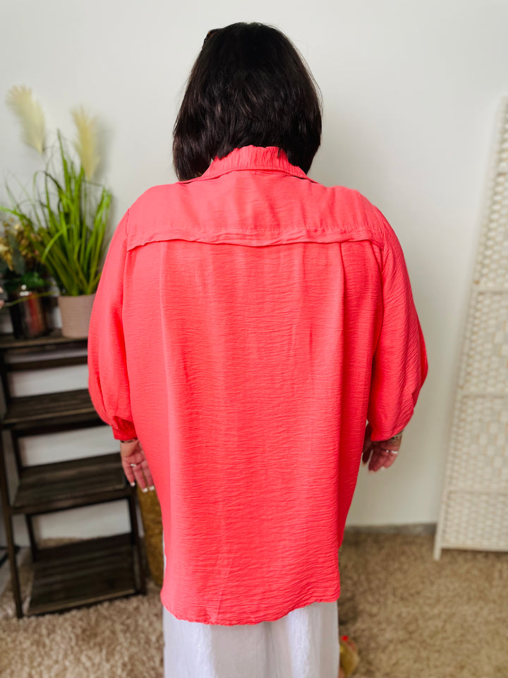 “NORA” Oversized Shirt-Coral
