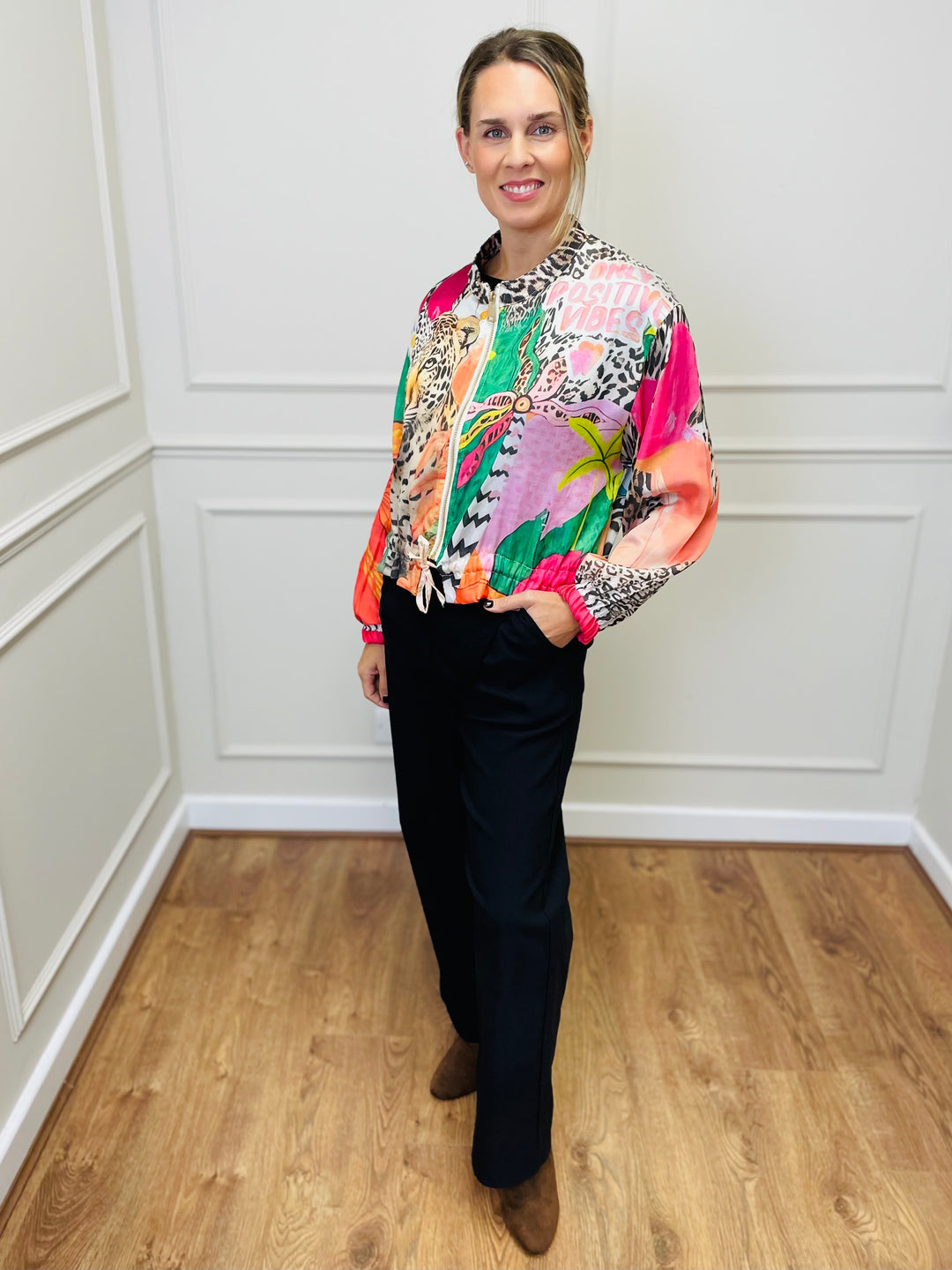 "ALLY" Artistic Print Bomber Jacket-Multicolour