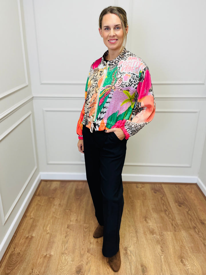 "ALLY" Artistic Print Bomber Jacket-Multicolour