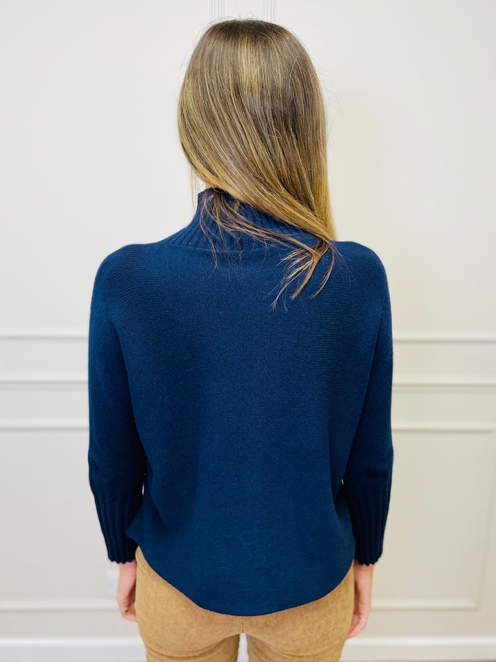 "AMANDA" Roll Neck Jumper-Navy