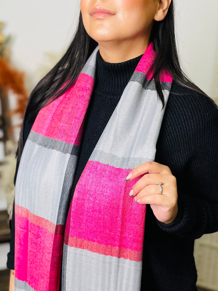 No.68 Check Print Scarf-Pink