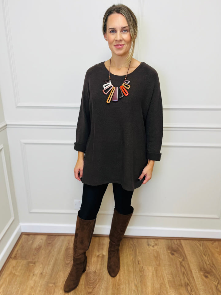 "GINNY" Basic Soft Jumper-Brown