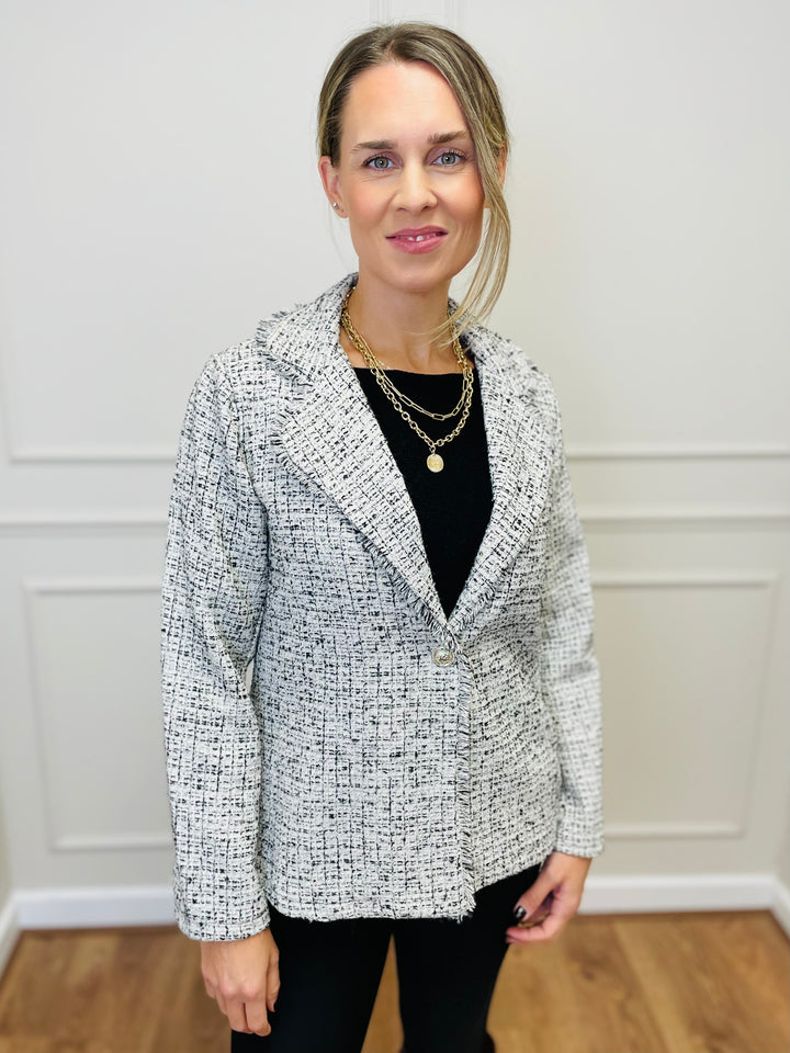"COCO" Tweed Blazer-White & Black