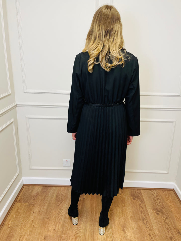 "CELIA" Pleated Dress-Black