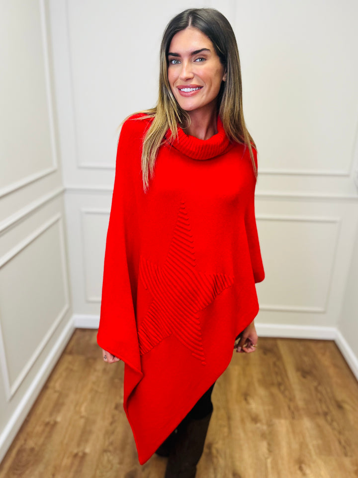 "STARR" Asymmetric Poncho-Red