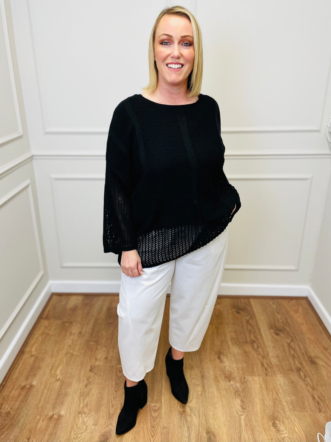 "SALMA" Open Knit Jumper-Black