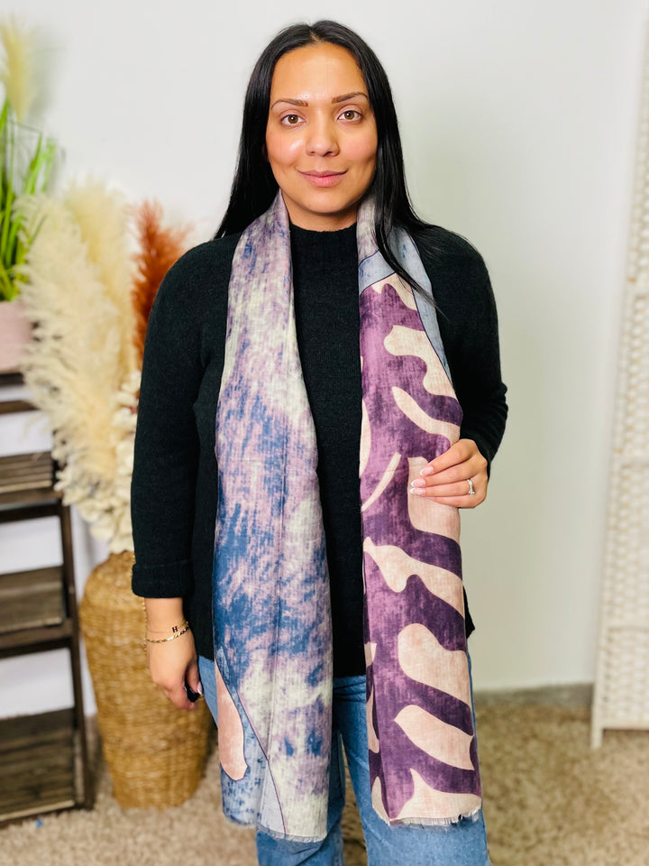 No.48 Artistic Print Scarf-Purple & Multicolour