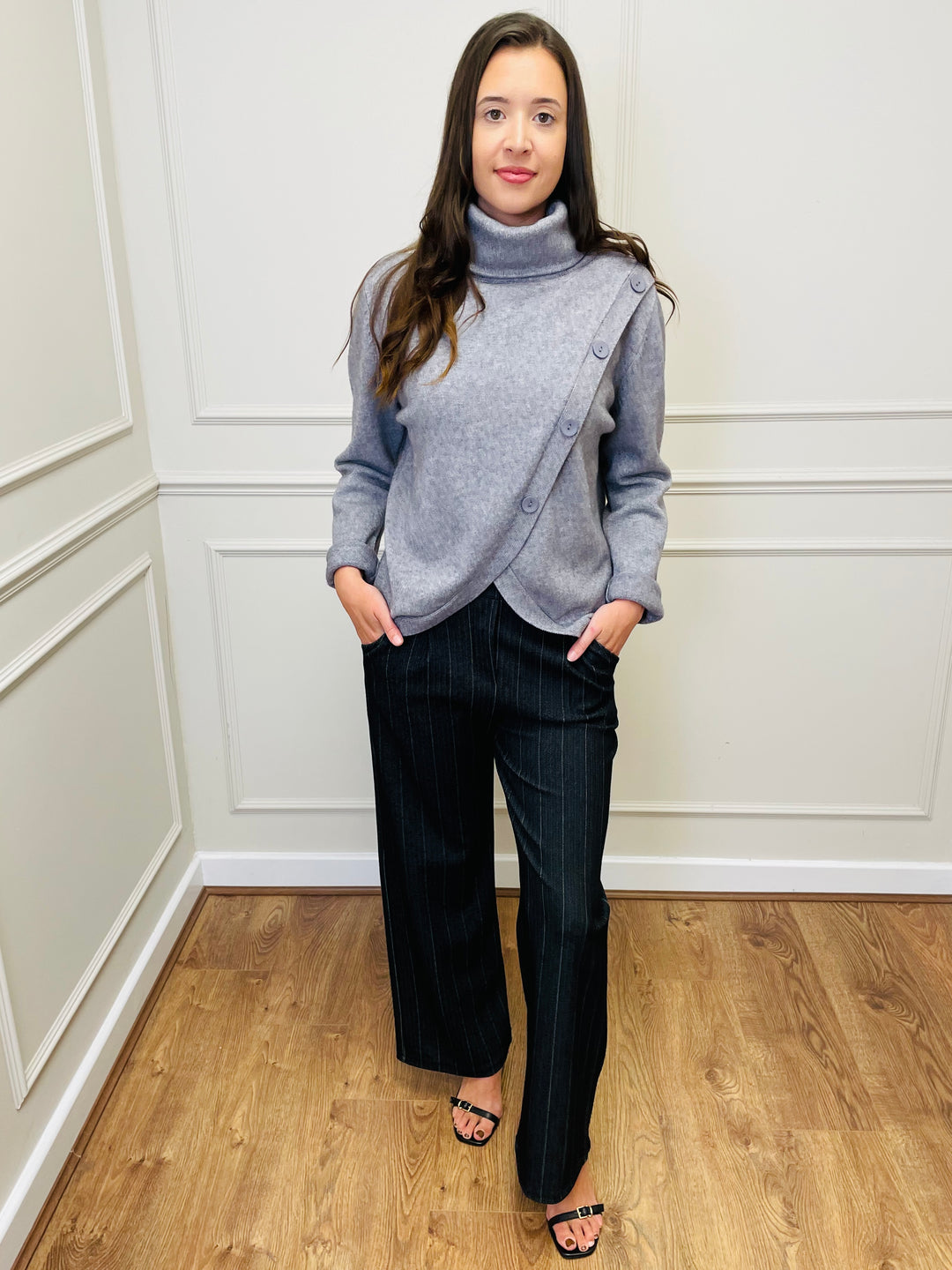 "LUNA" Wrap Button Jumper-Silver