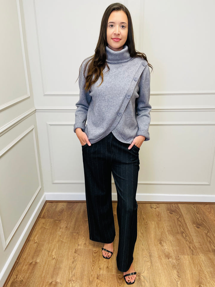 "LUNA" Wrap Button Jumper-Silver