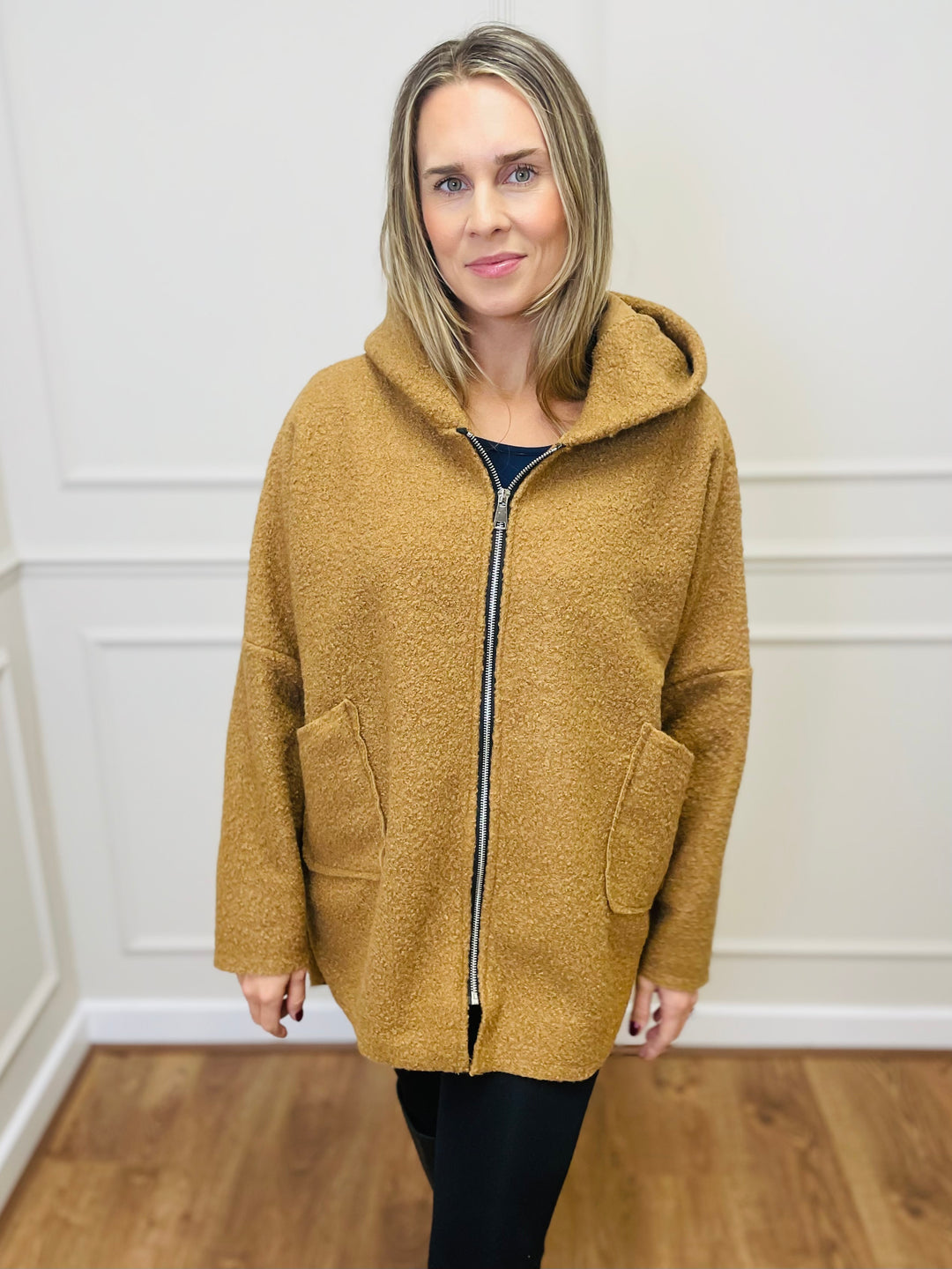 "ARLENE" Hooded Zip Coat-Camel
