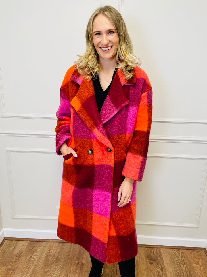 "LILLIAN" Longline Coat-Pink & Orange