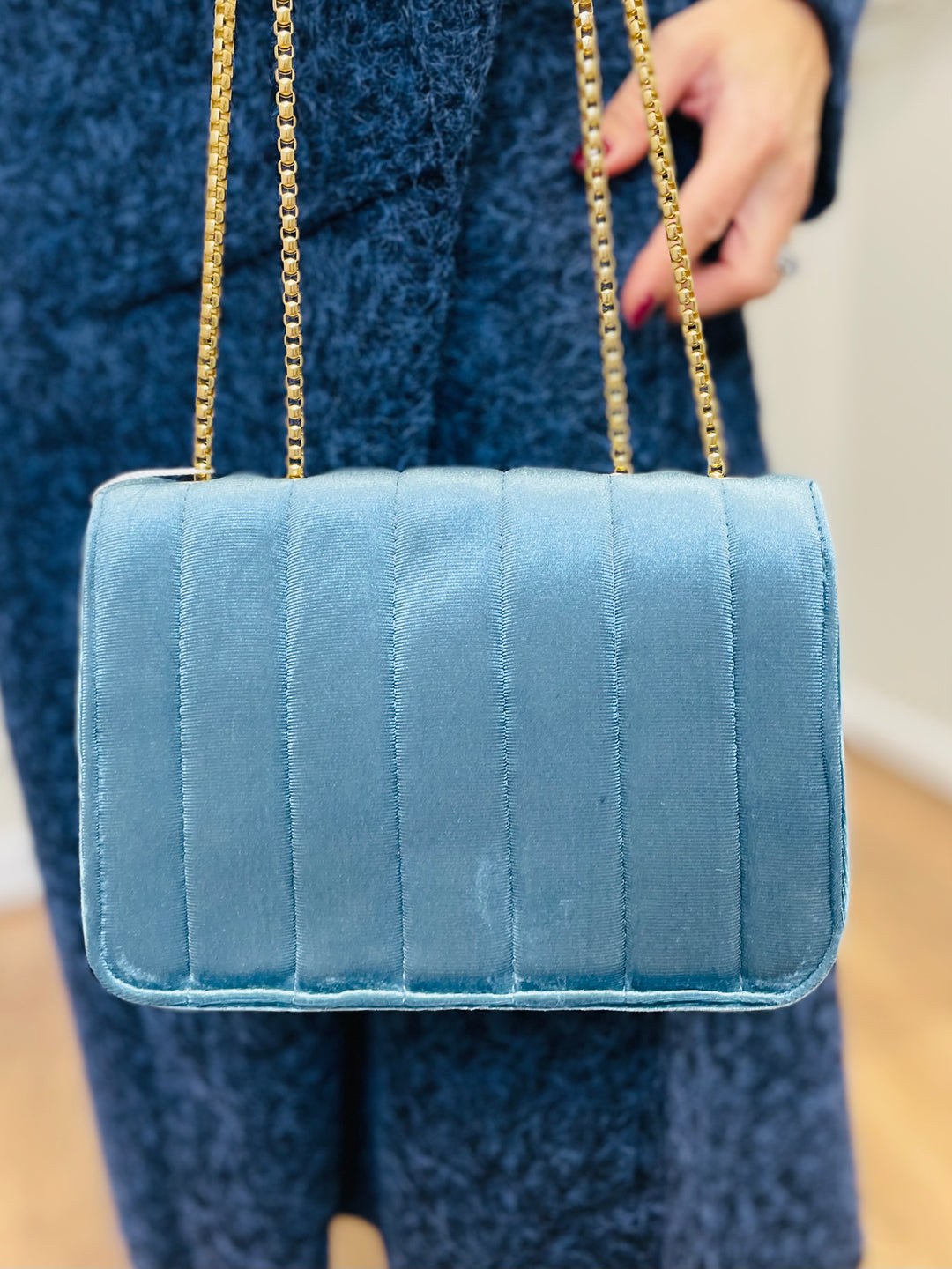 No.80 Quilted Velvet Bag-Blue