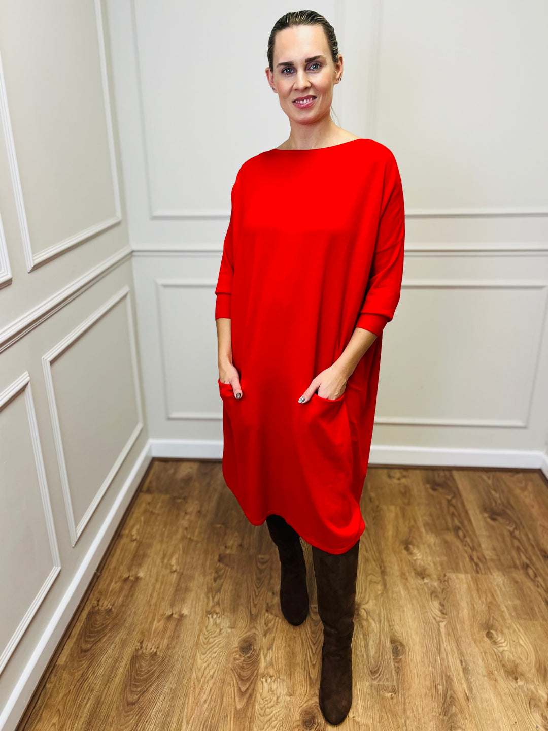 "RUBY" Fine Knit Dress-Red