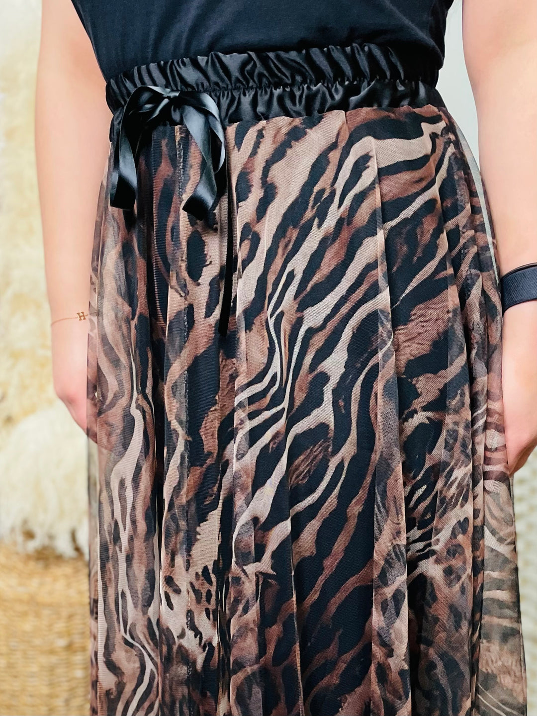 "IZZY" Animal Print Skirt-Tan & Black