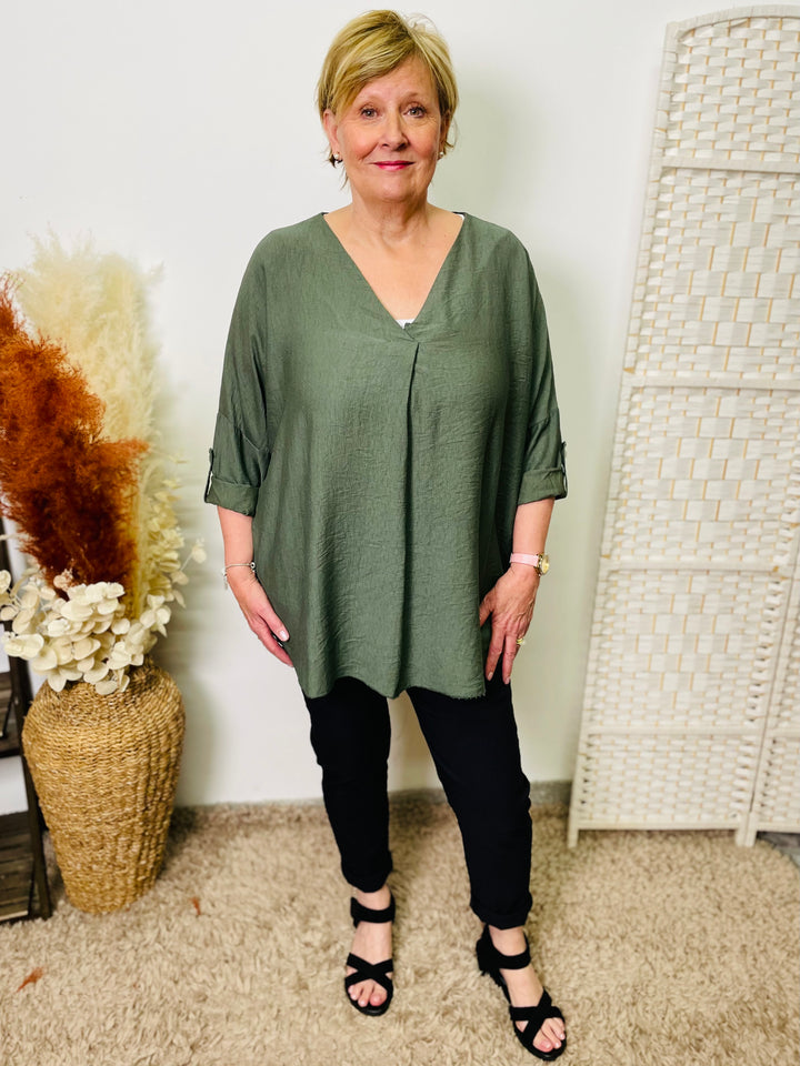 "ELLA" Boxy Blouse-Khaki Green