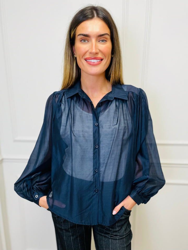 "AMELIA” Sheer Shirt-Navy