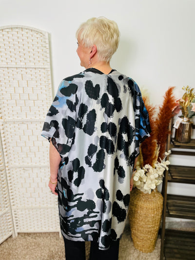 "TRIXIE" Animal Print Kimono-Blue/Grey & Black