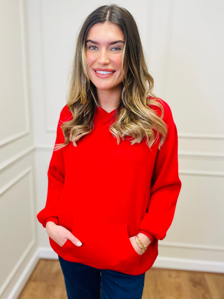 "KYLIE" Knitted Hoodie-Red