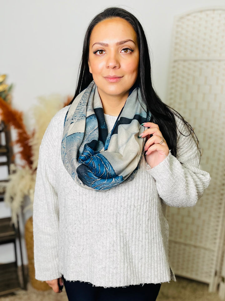 No.66 Artistic Print Scarf-Blue