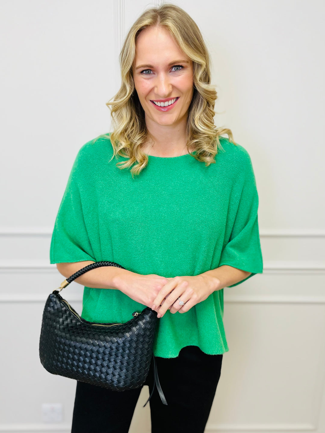 "ALICE” Short Sleeve Fine Knit-Green