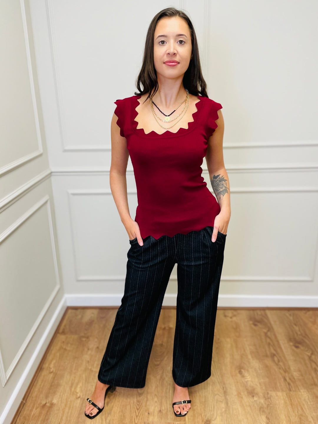 "CARLY" Vest Blouse-Burgundy