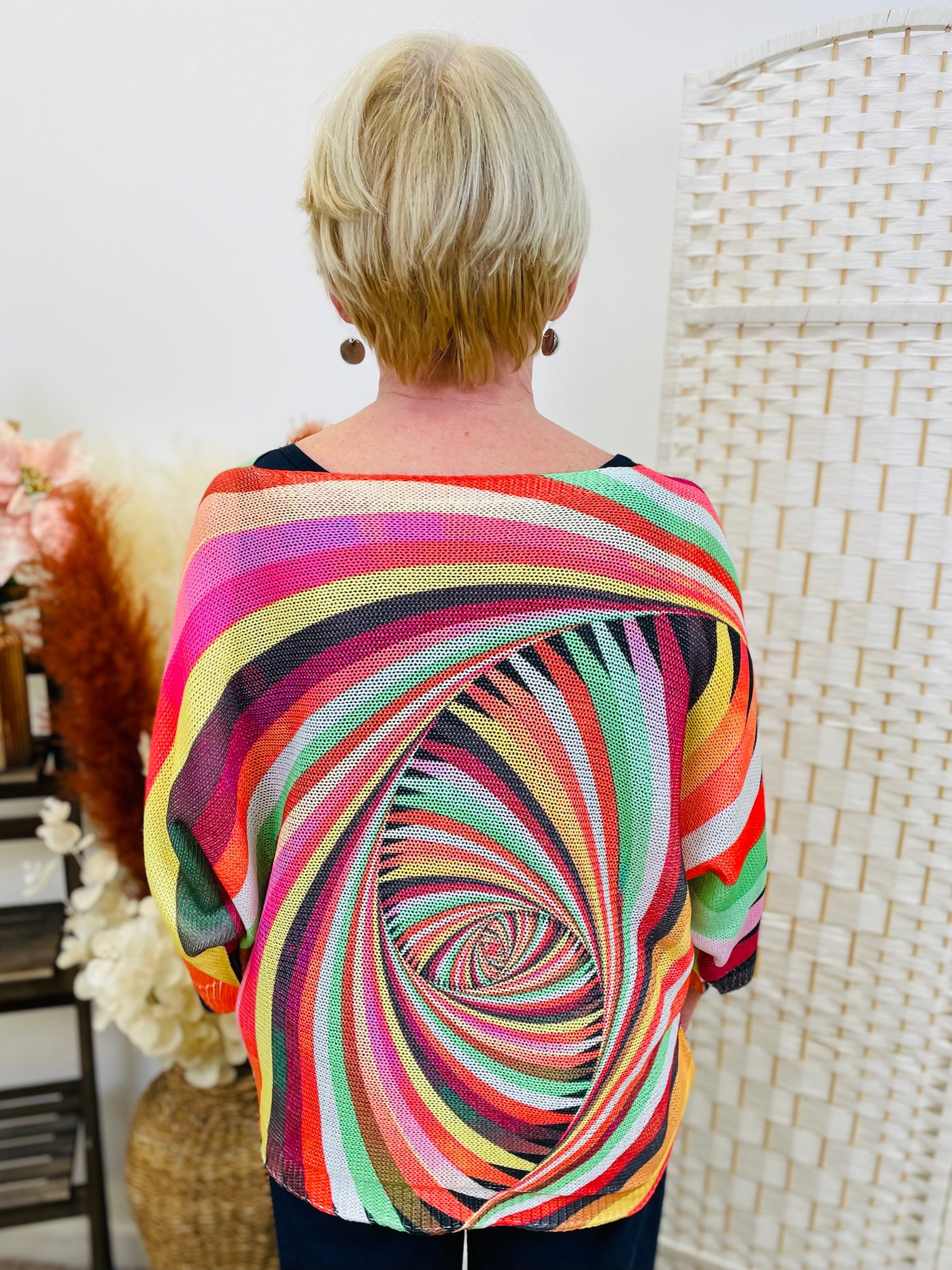 "LEXI" Artistic Print Fine Knit Top-Multicolour