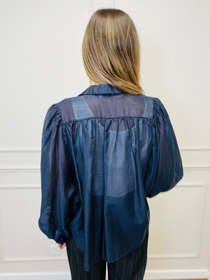 "AMELIA” Sheer Shirt-Navy