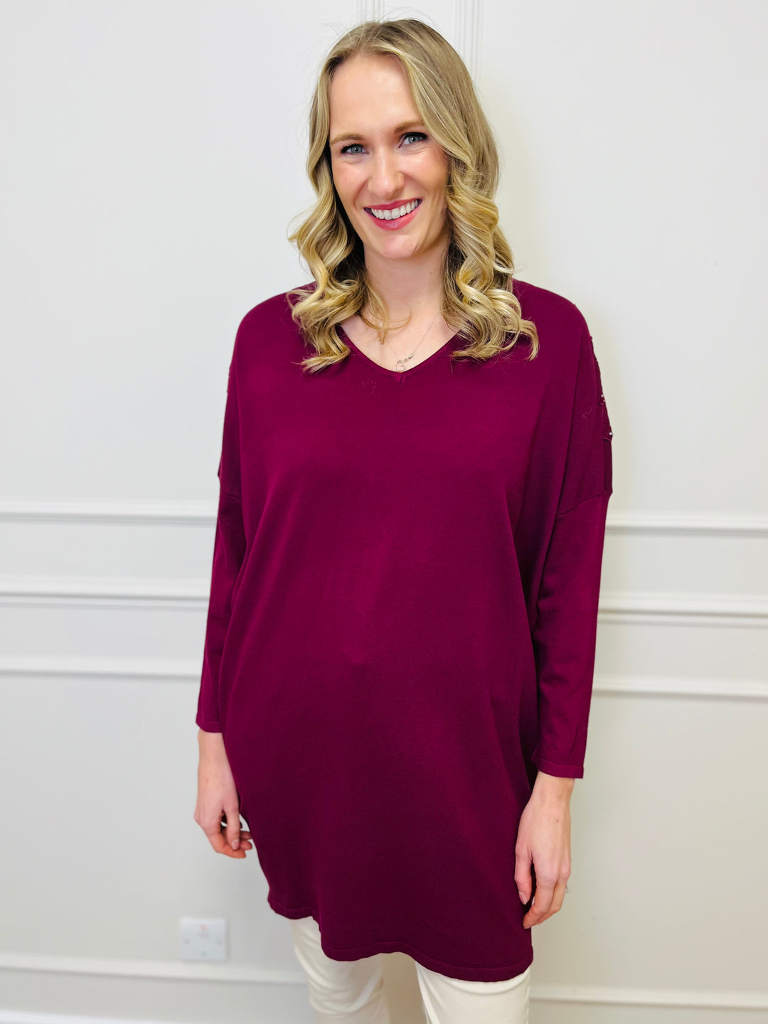 "RUTH” Embellished Tunic-Burgundy