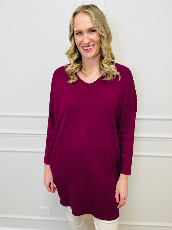 "RUTH” Embellished Tunic-Burgundy