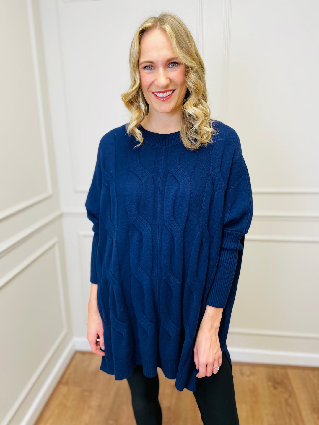 "LYDIA" Cable Knit Jumper-Navy