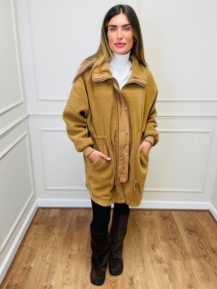 "TEDDY” Fleece Parka Jacket-Tan