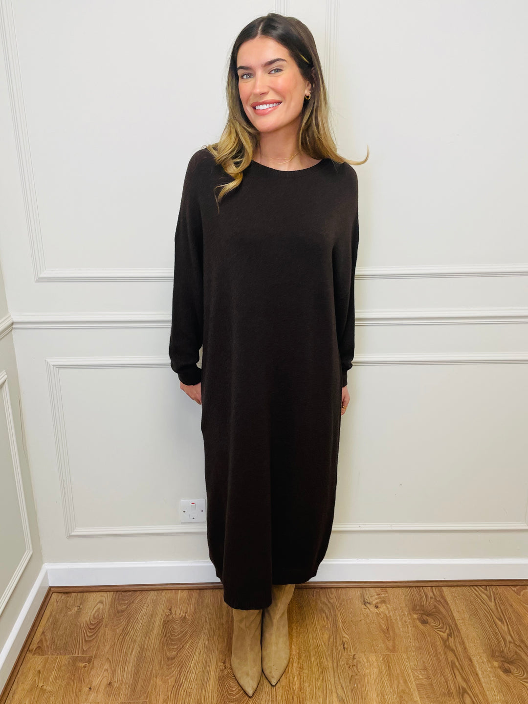 "SANDY" Luxury Jumper Dress-Brown