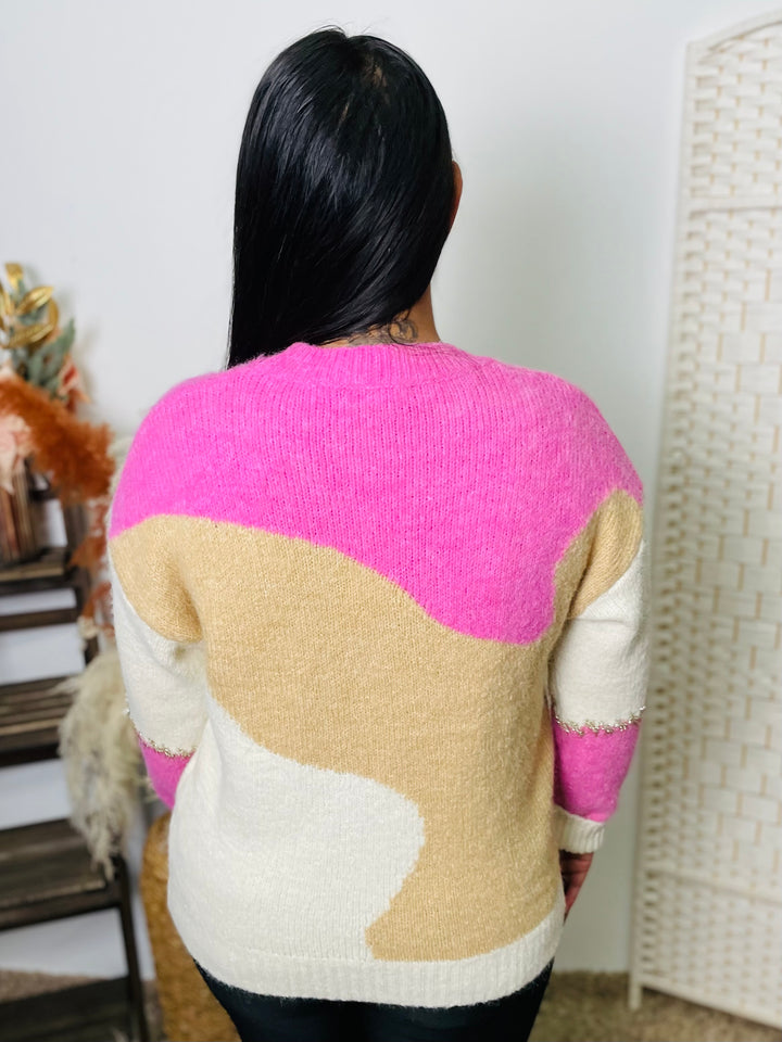 "MARGOT" Sparkle Jumper-Cream/Pink & Tan