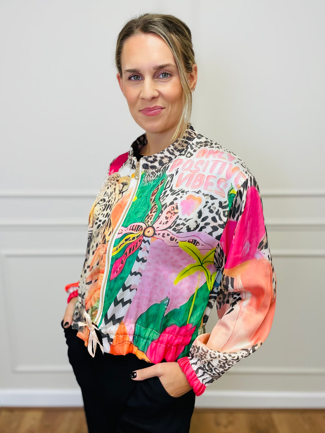 "ALLY" Artistic Print Bomber Jacket-Multicolour