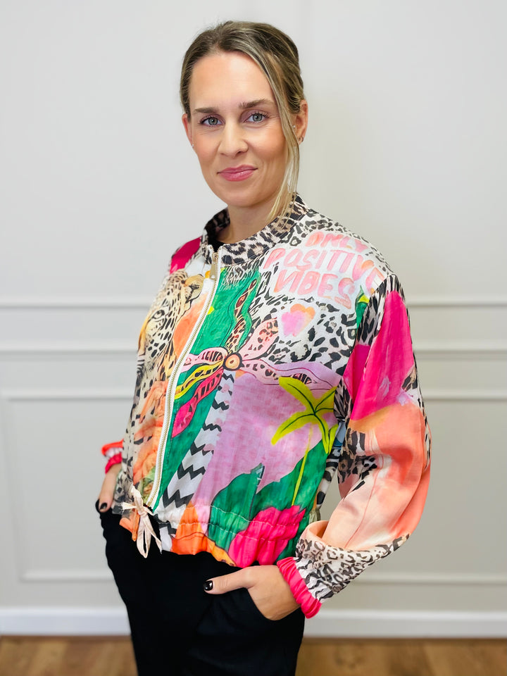 "ALLY" Artistic Print Bomber Jacket-Multicolour