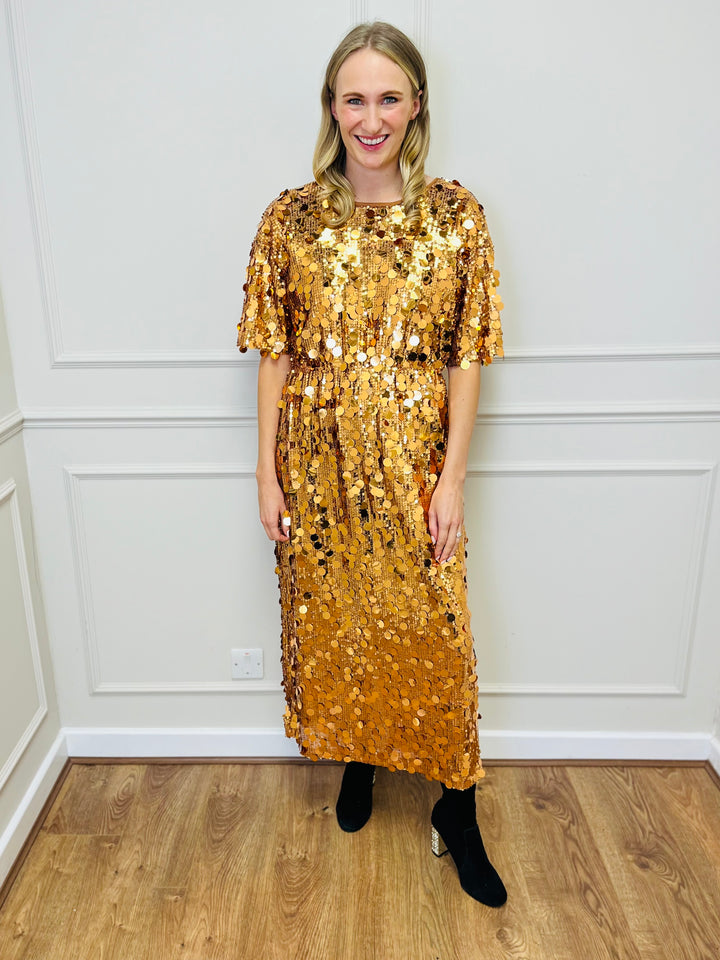 "ROSALIE" Sequin Dress-Gold