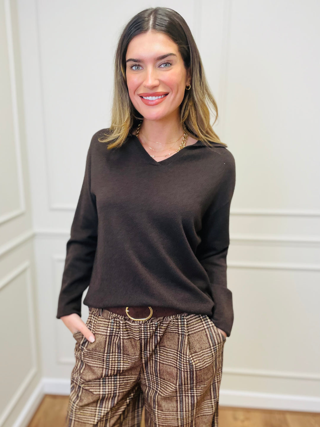 "NIKO" LUXURY Fine Knit Jumper-Brown