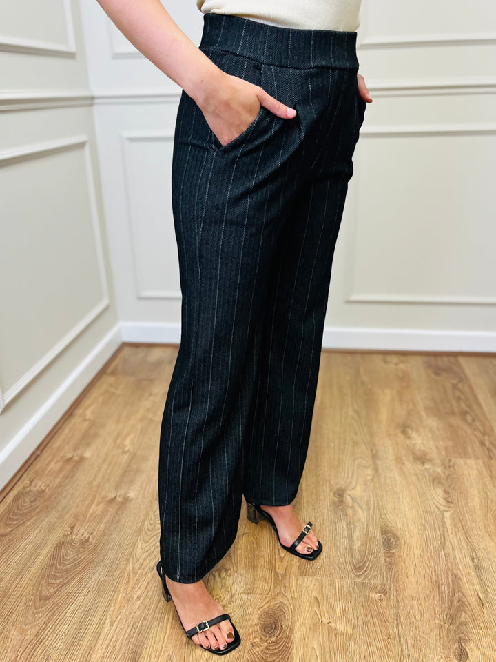 "MICHELLE" Pinstripe Bootcut Trouser-Black
