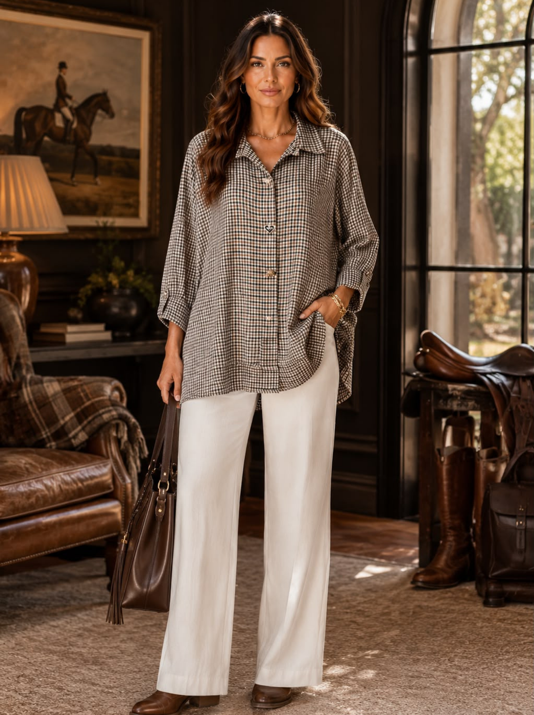 “STELLA Collection” Micro Gingham Shirt  taupe
