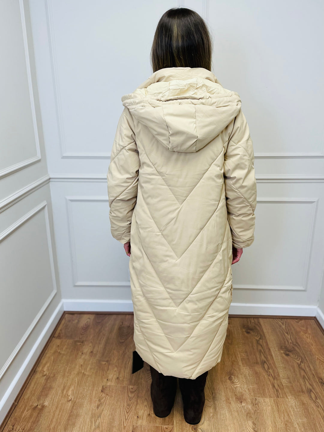 "ASPEN” Longline Puffer Coat-Cream