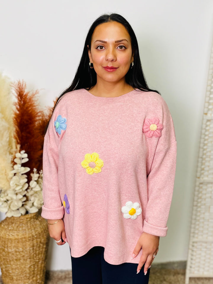 "ROSE" Textured Floral Jumper-Blush Pink