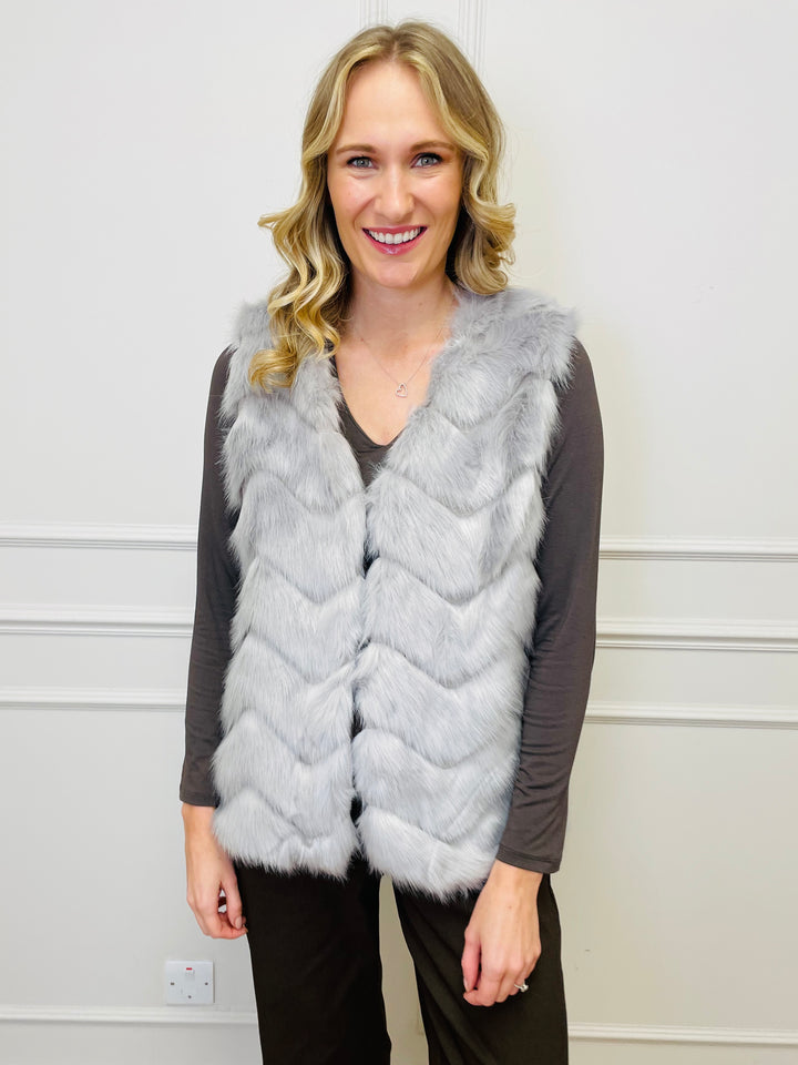 "CLARISSA" Faux Fur Waistcoat-Grey
